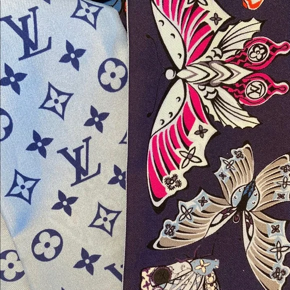 Louis Vuitton Bandeau Blue and Hot Pink Scarf Butterfly and Mono - Picture 9 of 9